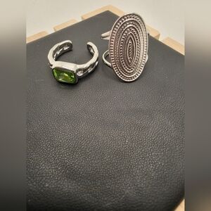 Silver and Green Adjustable Rings. Stainless Steel. New